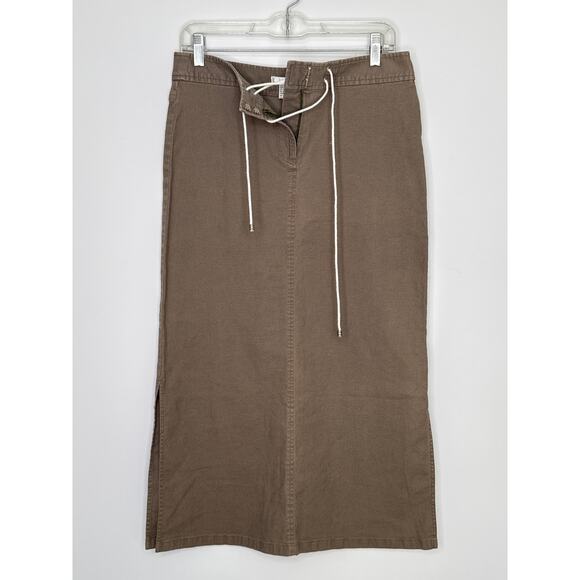 Co & Eddy Linen mix midi khaki skirt front tie side slits size 10 - Picture 10 of 10